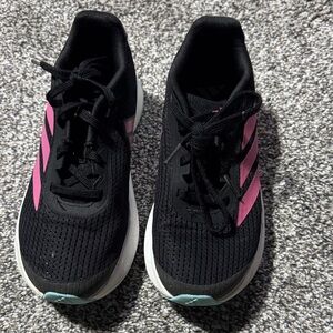 adidas kids Black Running Shoes with Pink Stripes